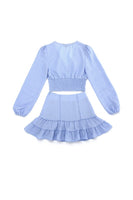 Lace trimmed smocking blouse and skirt set