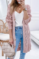 Eyelet sweater button cream black pink cardigan