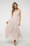 PRINTED SMOCKED RUFFLE MAXI DRESS