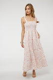 PRINTED SMOCKED RUFFLE MAXI DRESS