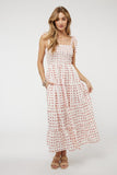 PRINTED SMOCKED RUFFLE MAXI DRESS