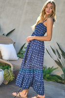 PRINTED SMOCKED RUFFLE MAXI DRESS